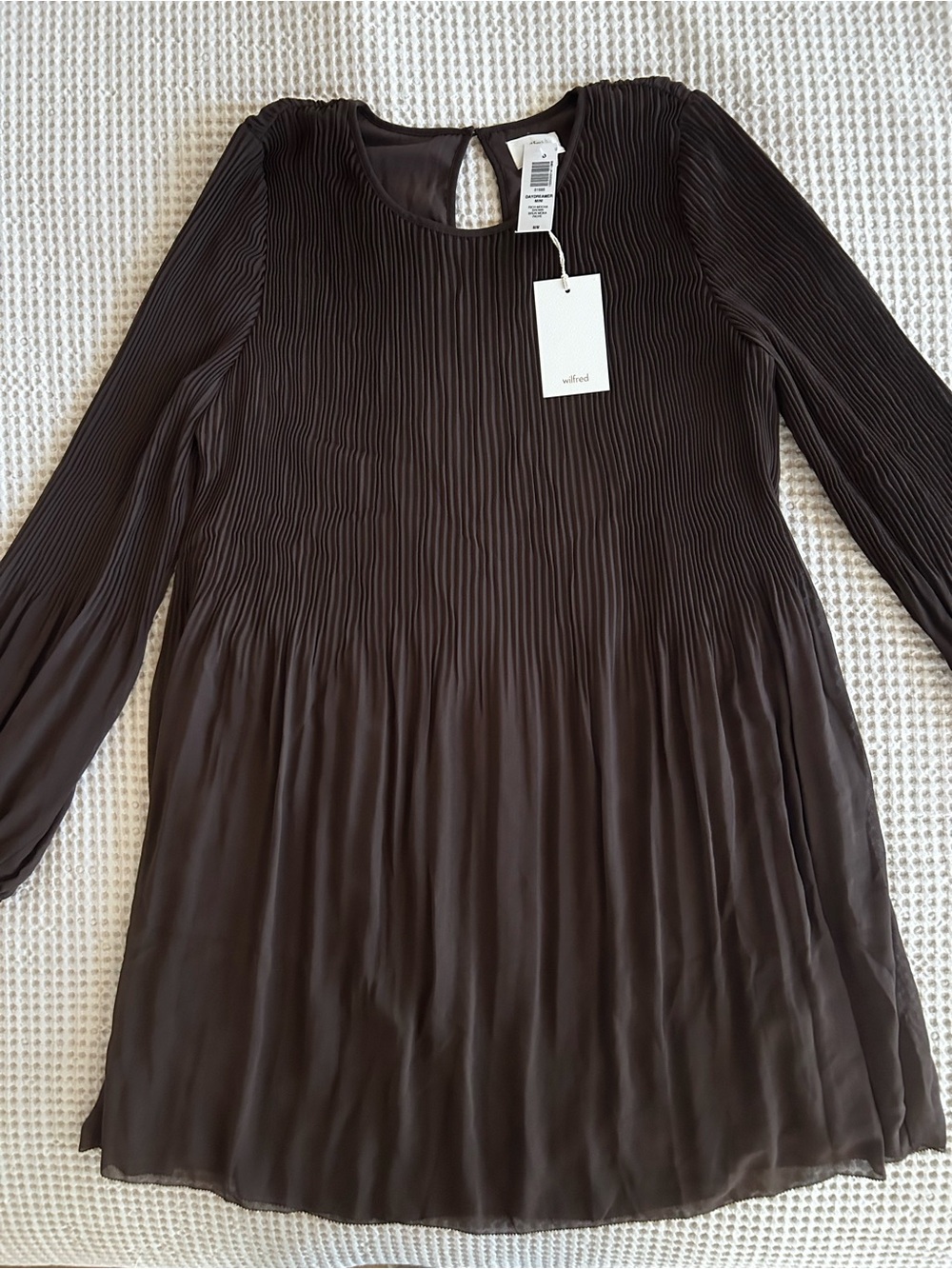Wilfred Chocolate Brown Long Sleeve Pleated Shift Dress